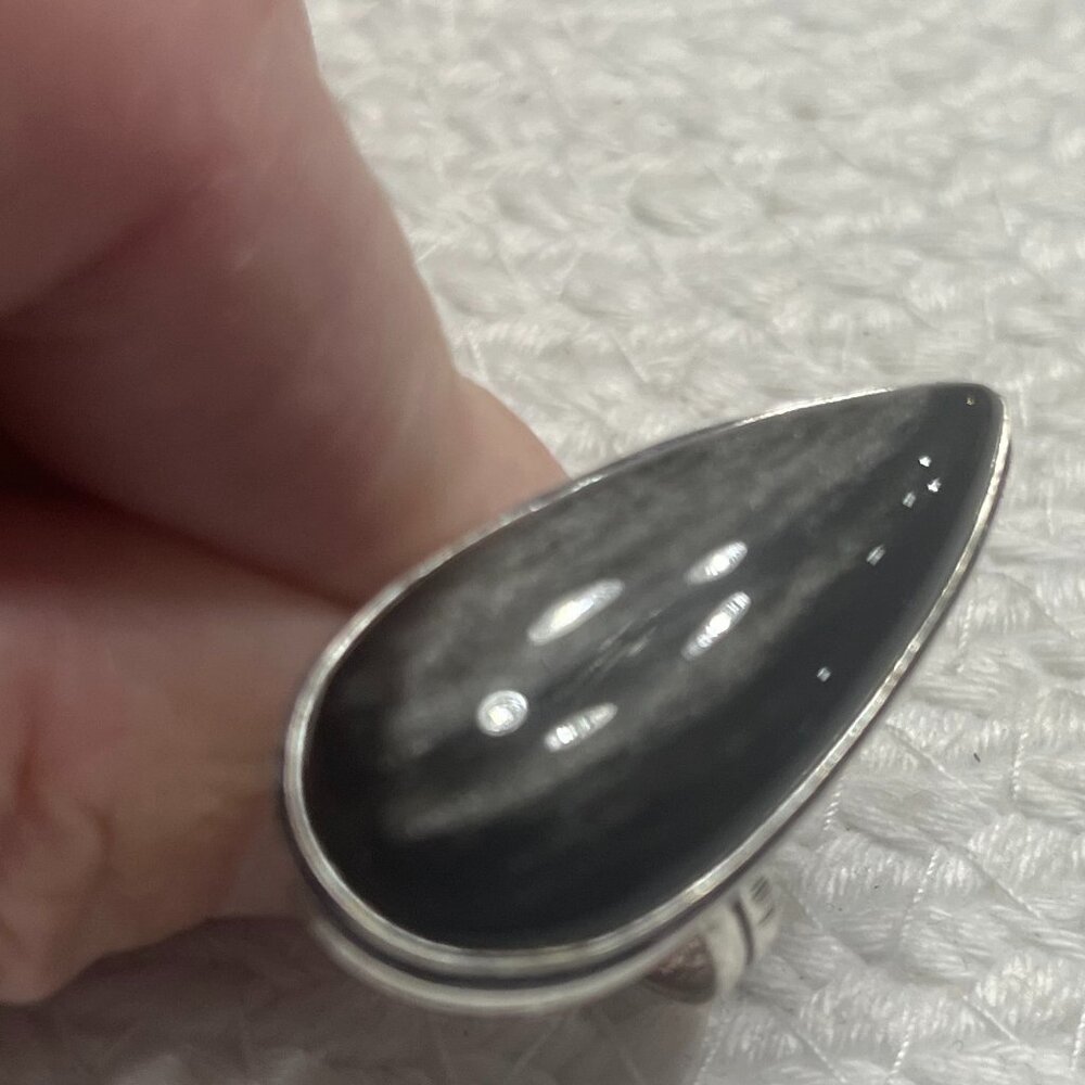 Gorgeous SILVER OBSIDIAN Handmade Sterling 925 Ring SIze 9.5 #40E